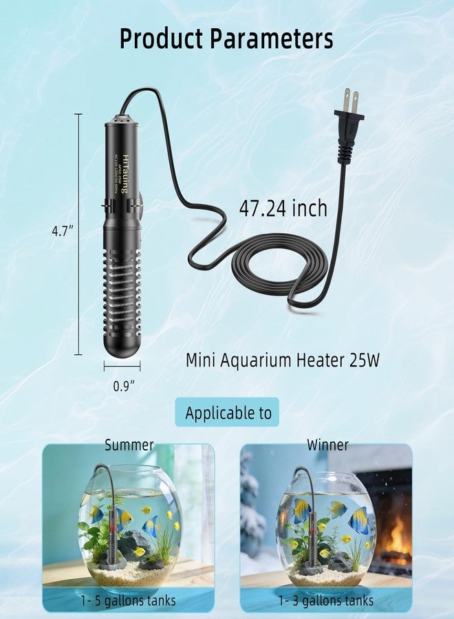 HiTauing Small Aquarium Heater 25W, Constant Temperature 78℉ Fish Tank Heater with Digital Thermometer, Submersible Betta/Turtle Tank Heater for Freshwater and Saltwater Tanks - Image 2